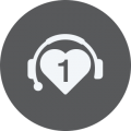 First step of process icon, heart with call center headset.